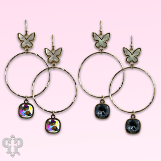 Butterfly charm circle earring with Austrian crystal - Boutique Bella BellaEarrings