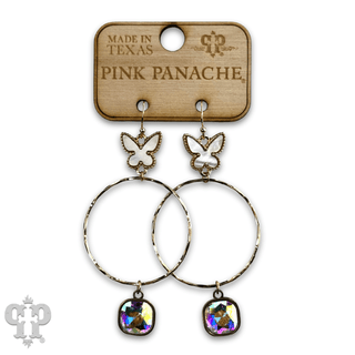 Butterfly charm circle earring with Austrian crystal - Boutique Bella BellaEarrings