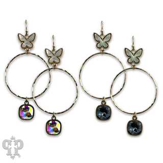 Butterfly charm circle earring with Austrian crystal - Boutique Bella BellaEarrings