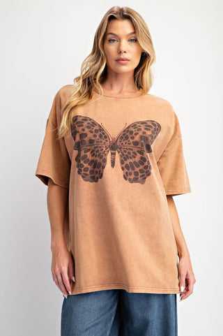 BUTTERFLY PRINT MINERAL WASHED COTTON JERSEY TOP - Boutique Bella BellaTops