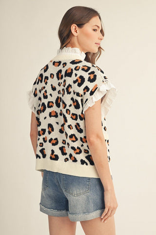 Button Down Leopard Sweater Vest - Boutique Bella BellaVest