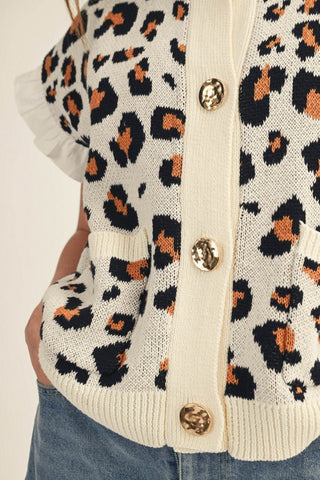 Button Down Leopard Sweater Vest - Boutique Bella BellaVest