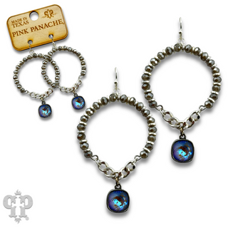 Gray faceted bead circle earring, Austrian crystal - LC