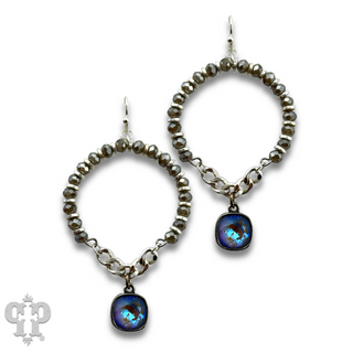 Gray faceted bead circle earring, Austrian crystal - LC