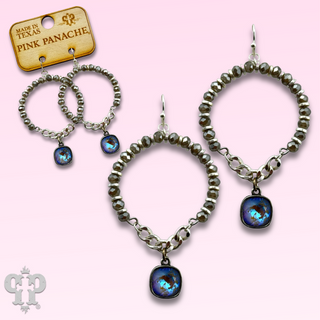 Gray faceted bead circle earring, Austrian crystal - LC