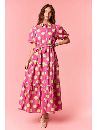 Polka Dot Poplin Puff Sleeve Cotton Dress