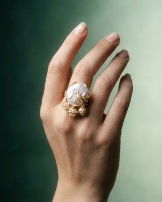 Baroque Pearl and Coral Ring