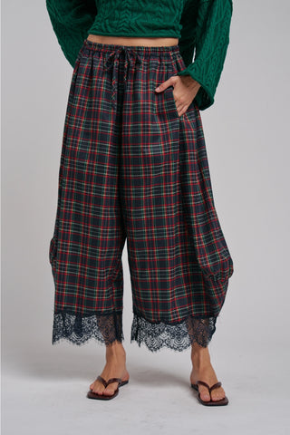 Tartan Tidings Lace Barrel Pants - Navy