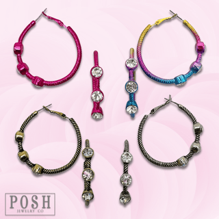Cable hoop earring with crystal stones, last call - Boutique Bella BellaEarrings