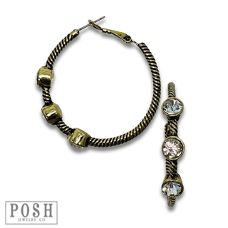 Cable hoop earring with crystal stones, last call - Boutique Bella BellaEarrings