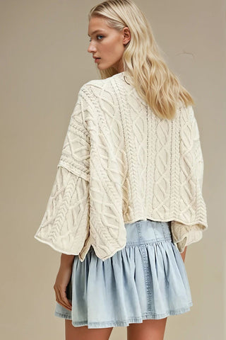 Cable Knit Look Lightweight Sweater in Cream - Boutique Bella BellaSweater