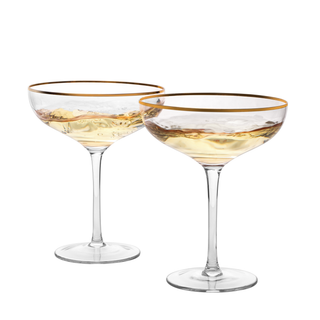 Colored Crystal Gilded Rim Coupe Glass Large 9OZ Cocktail Champagne Glasses 2 Set Vi