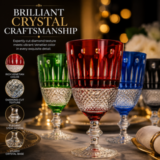 Multicolor Crystal Italian Design Cups Set Of 4 Short Chalice Glasses 8OZ 5 7 H By V