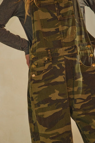 Camo Denim Barrel Overall Jumpsuit - Boutique Bella BellaOveralls