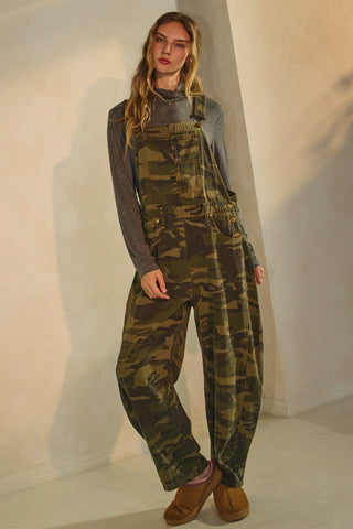 Camo Denim Barrel Overall Jumpsuit - Boutique Bella BellaOveralls