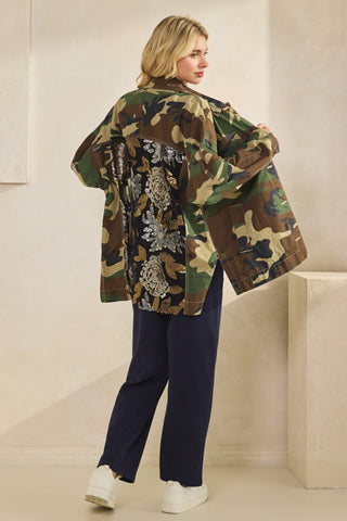 Camo Jacket With Floral Mesh Sequins Contrast - Boutique Bella BellaJacket