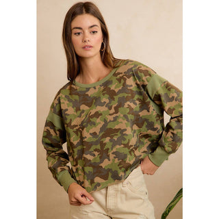 CAMO JERSEY OPEN BACK LONG SLEEVES TOP - Boutique Bella BellaTop