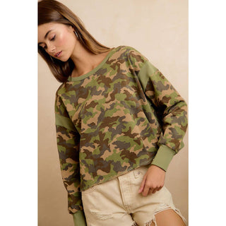 CAMO JERSEY OPEN BACK LONG SLEEVES TOP - Boutique Bella BellaTop