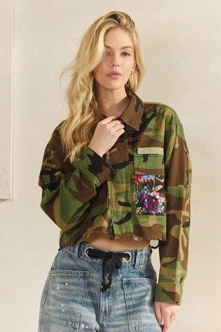 Camo Sequins Contrast Jacket - Boutique Bella BellaJacket
