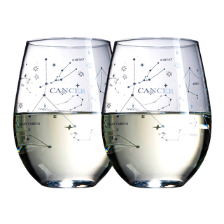 Set Of 2 Zodiac Sign Wine Glasses With 2 Wooden Coasters By Astrology Drinking Glass