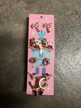 Candy Cane, Sleigh, Lights, & hoop earrings set of 4 - Boutique Bella BellaEarrings