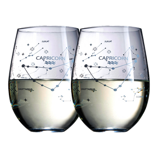 Set Of 2 Zodiac Sign Wine Glasses With 2 Wooden Coasters By Astrology Drinking Glass