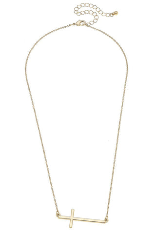 Carmi Horizontal Cross Necklace in Shiny Gold - Boutique Bella BellaNECKLACE