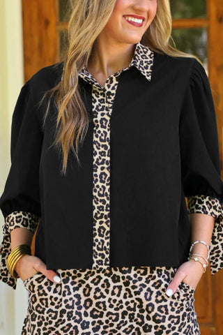 Cassidy Tie Sleeve Top - Black Leopard - Boutique Bella BellaBlouse