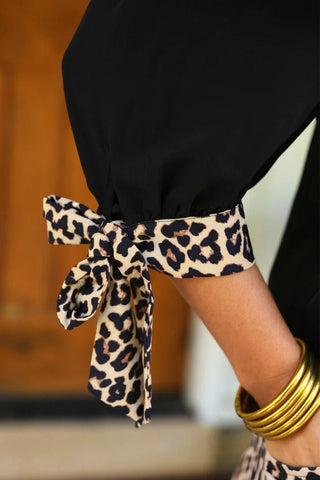 Cassidy Tie Sleeve Top - Black Leopard - Boutique Bella BellaBlouse