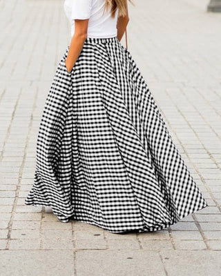 Casual Plaid High - Waisted Midi Flared Skirt - Boutique Bella Bellaskirt