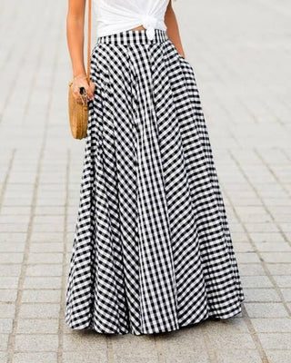 Casual Plaid High - Waisted Midi Flared Skirt - Boutique Bella Bellaskirt