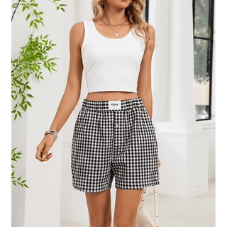 Casual Plaid Pocket Beach Shorts Black - Boutique Bella BellaShorts