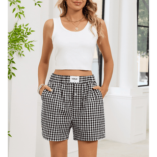 Casual Plaid Pocket Beach Shorts Black - Boutique Bella BellaShorts