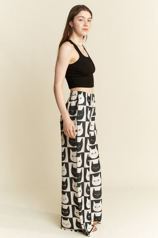 Cat Face Print Wide Pants - Boutique Bella BellaPants
