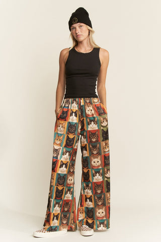 Cat Portrait Wide Leg Pants - Boutique Bella BellaPants