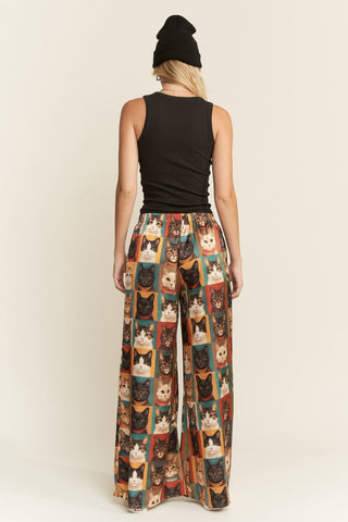 Cat Portrait Wide Leg Pants - Boutique Bella BellaPants