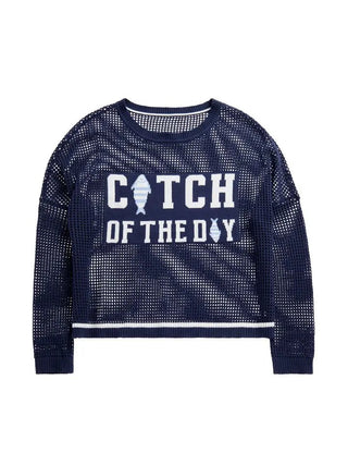 Catch of the Day" Mesh Sweaters, Navy - Boutique Bella BellaSweater