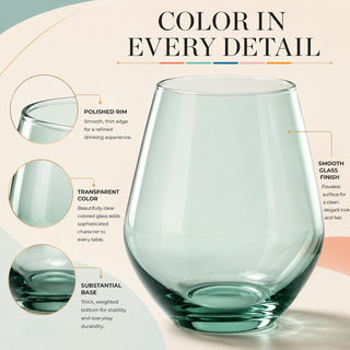 Colored Stemless Crystal Wine Glass Set Of 6 Gift For Her Him Wife Friend Large 16 Oz Glasses Unique