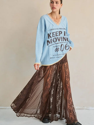 Ethereal Lace Front-Slit Maxi