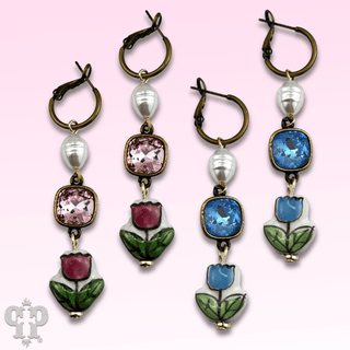 Ceramic flower charm earring with Austrian crystal - Boutique Bella BellaEarrings