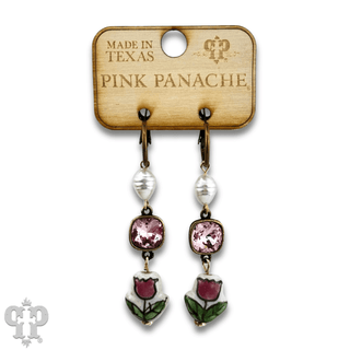 Ceramic flower charm earring with Austrian crystal - Boutique Bella BellaEarrings