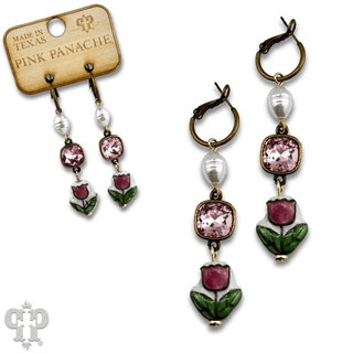 Ceramic flower charm earring with Austrian crystal - Boutique Bella BellaEarrings
