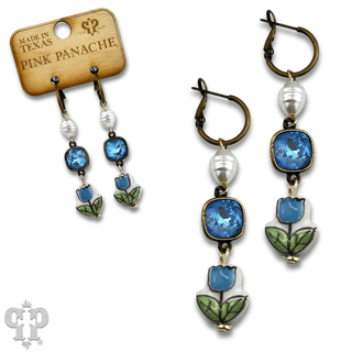 Ceramic flower charm earring with Austrian crystal - Boutique Bella BellaEarrings