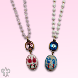 Ceramic flower charm necklace with Austrian crystal - Boutique Bella BellaNecklaces