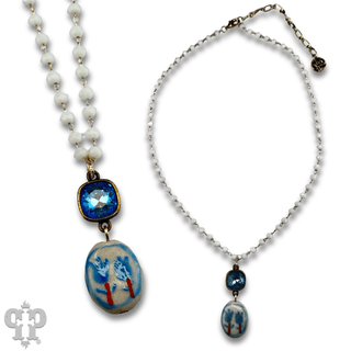Ceramic flower charm necklace with Austrian crystal - Boutique Bella BellaNecklaces