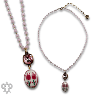 Ceramic flower charm necklace with Austrian crystal - Boutique Bella BellaNecklaces