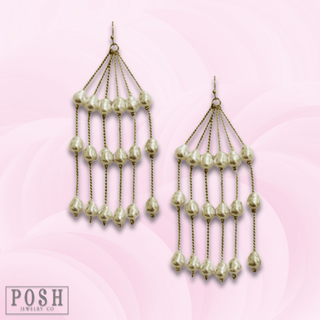 Chain and pearl fringe earring - LC - Boutique Bella BellaEarrings