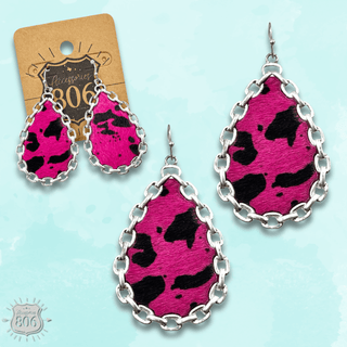 Chain link, cow print teardrop earring, last call - Boutique Bella BellaEarrings