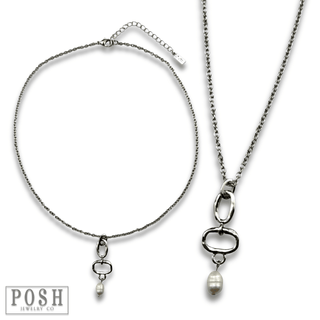 Chain necklace with pearl drop - LC - Boutique Bella BellaNecklaces