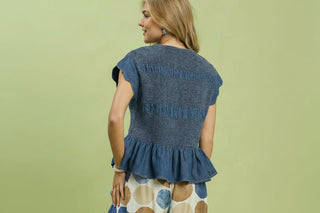Chambray Smocked Peplum Top - Boutique Bella BellaTops